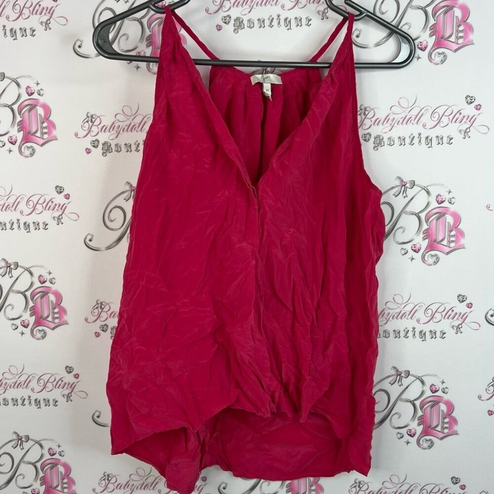 Joie tank top 100% silk bright shiny shimmer Fuchsia Camisole Top pink red cami